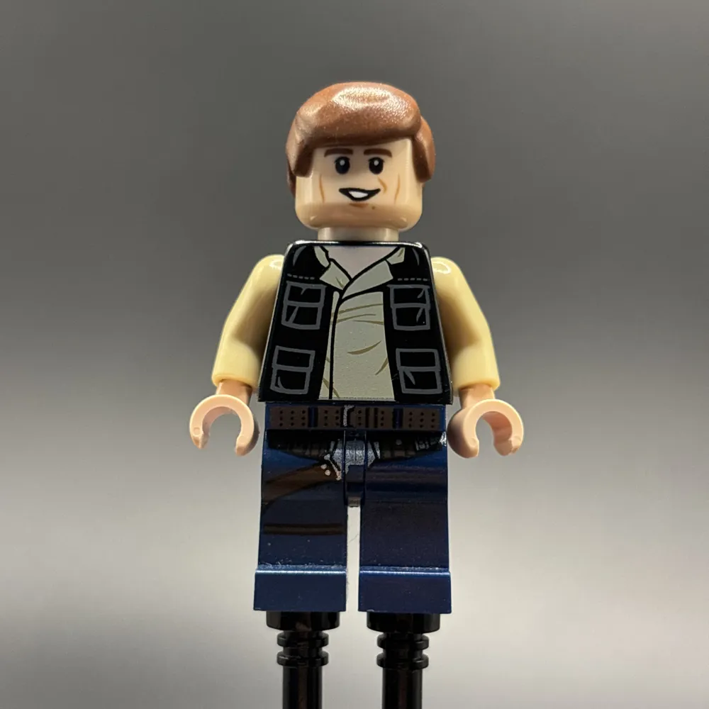 Han Solo - Black Vest with Pockets over Tan Shirt with Dark Tan Creases, Dark Blue Legs with Belts, Smooth Hair