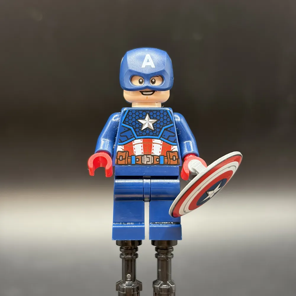 Captain America - Dark Blue Suit with Reddish Brown Belt, Red Hands, Helmet