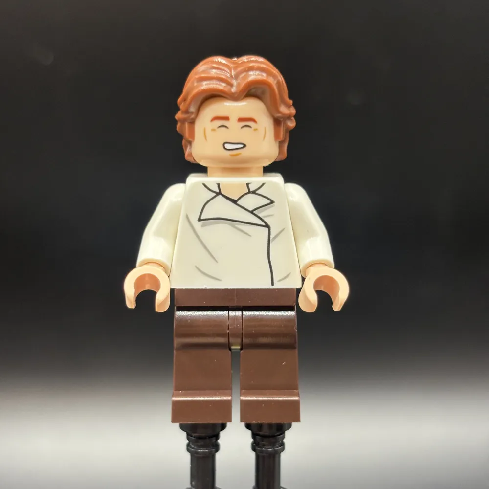Han Solo - White Shirt with Wrinkles on Front and Back, Dark Brown Legs, Wavy Hair