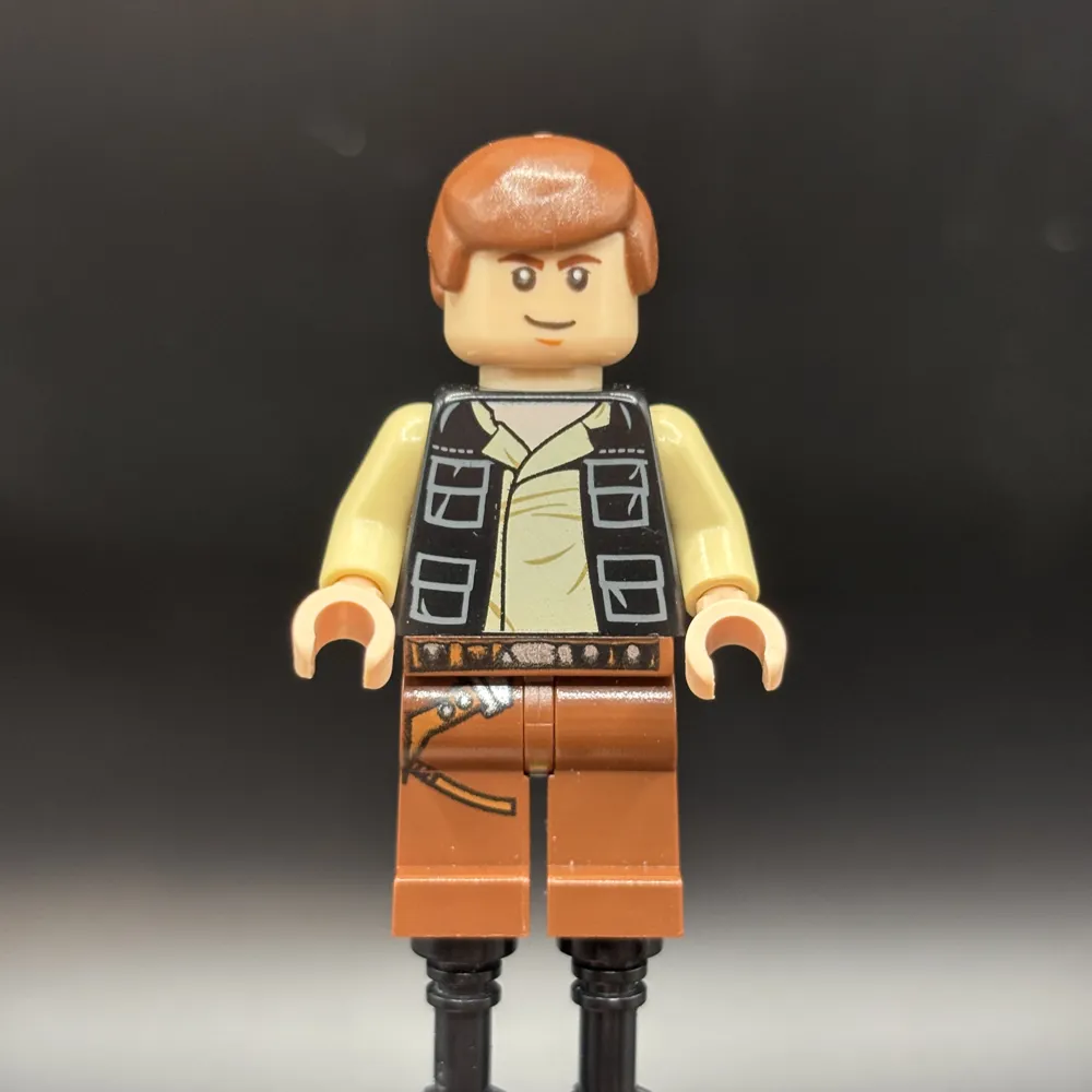 Han Solo - Black Vest with Pockets over Tan Shirt with Dark Tan Creases, Reddish Brown Legs with Belts